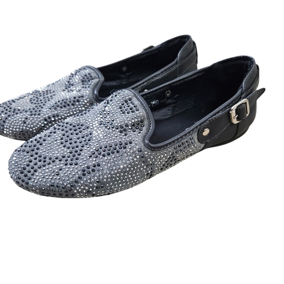Womens Gray & black Doobu flats light weight slip ons Jeweled w crystals sz 8 - Picture 2 of 5